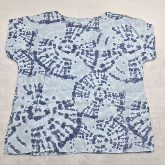 BELLAMBRA Shirt Women M Blue Shibori Print 100% Linen Made in Italy Boxy Tunic - Picture 2 of 11